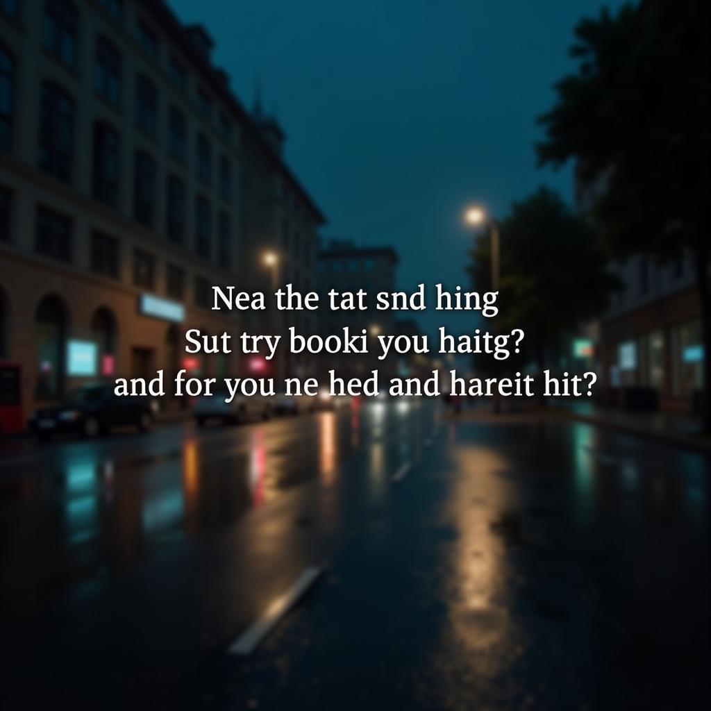 Sad shayari text overlayed on a blurred background of a rainy city street.