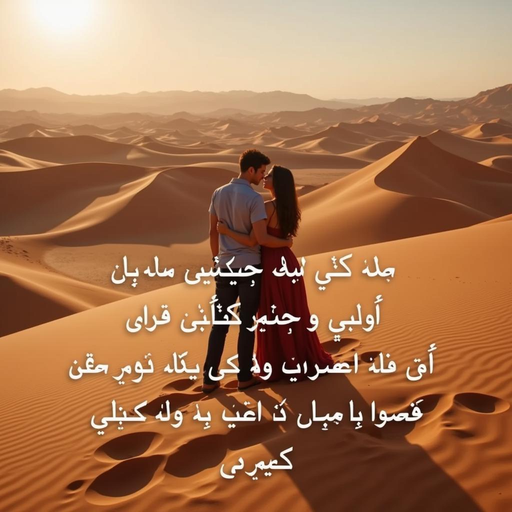 Couple in the Desert Embracing with Shayari Text