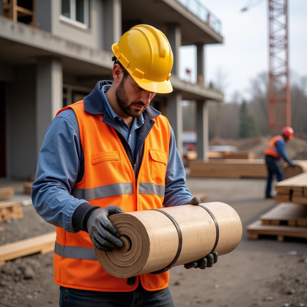 Construction worker inspecting sariya at a construction site.