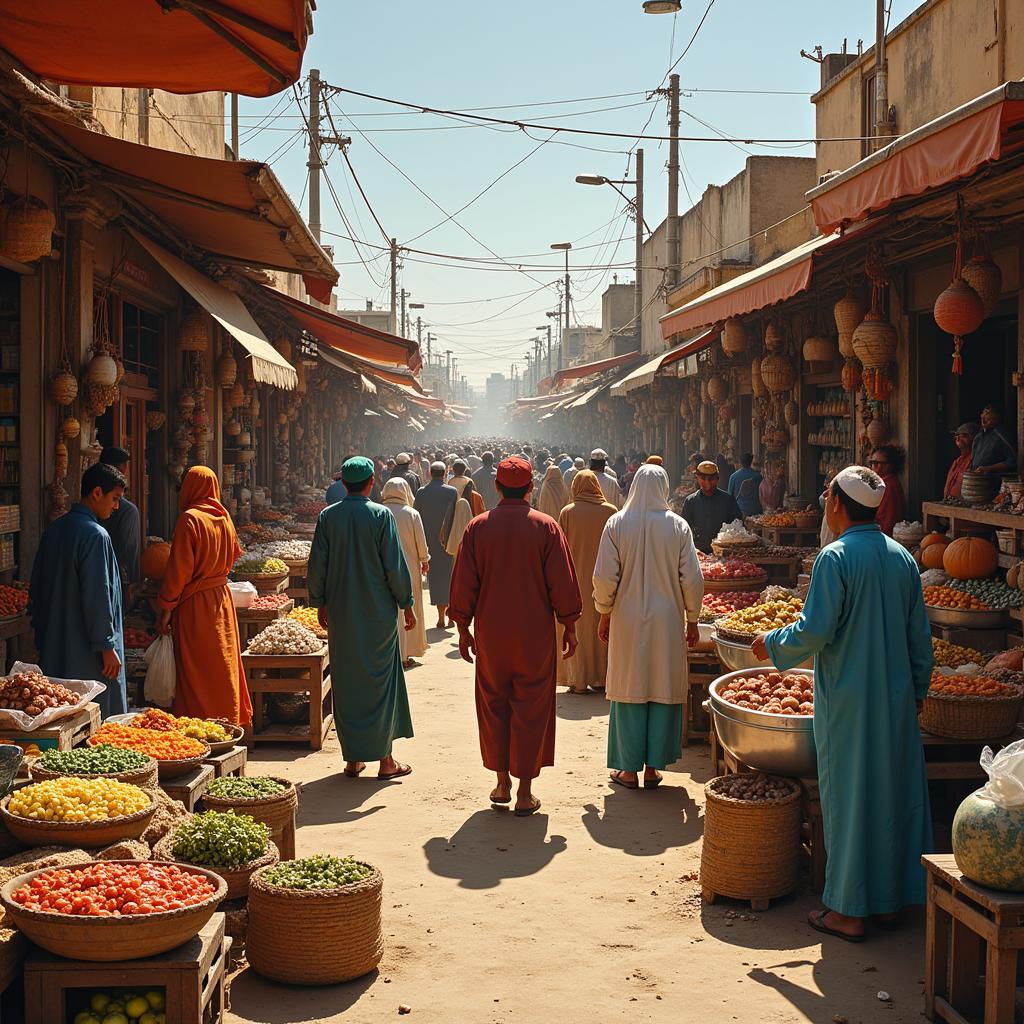 Selling Goods in a Bustling Market