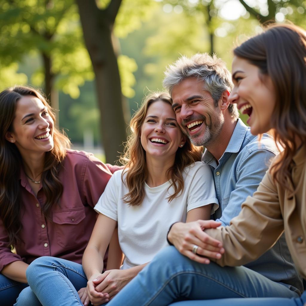 A group of friends laughing together, enjoying each other's company.