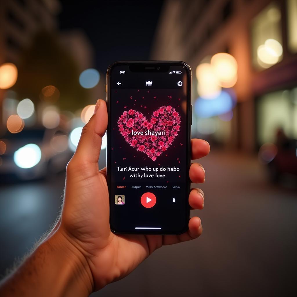 A person holding a phone displaying love shayari on social media, representing the modern way of expressing love.