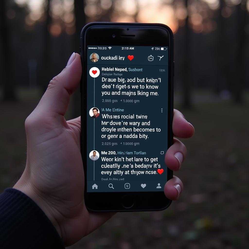 A hand holds a phone displaying a social media feed with shared good night sad quotes in Hindi, highlighting the sense of community and support found online.