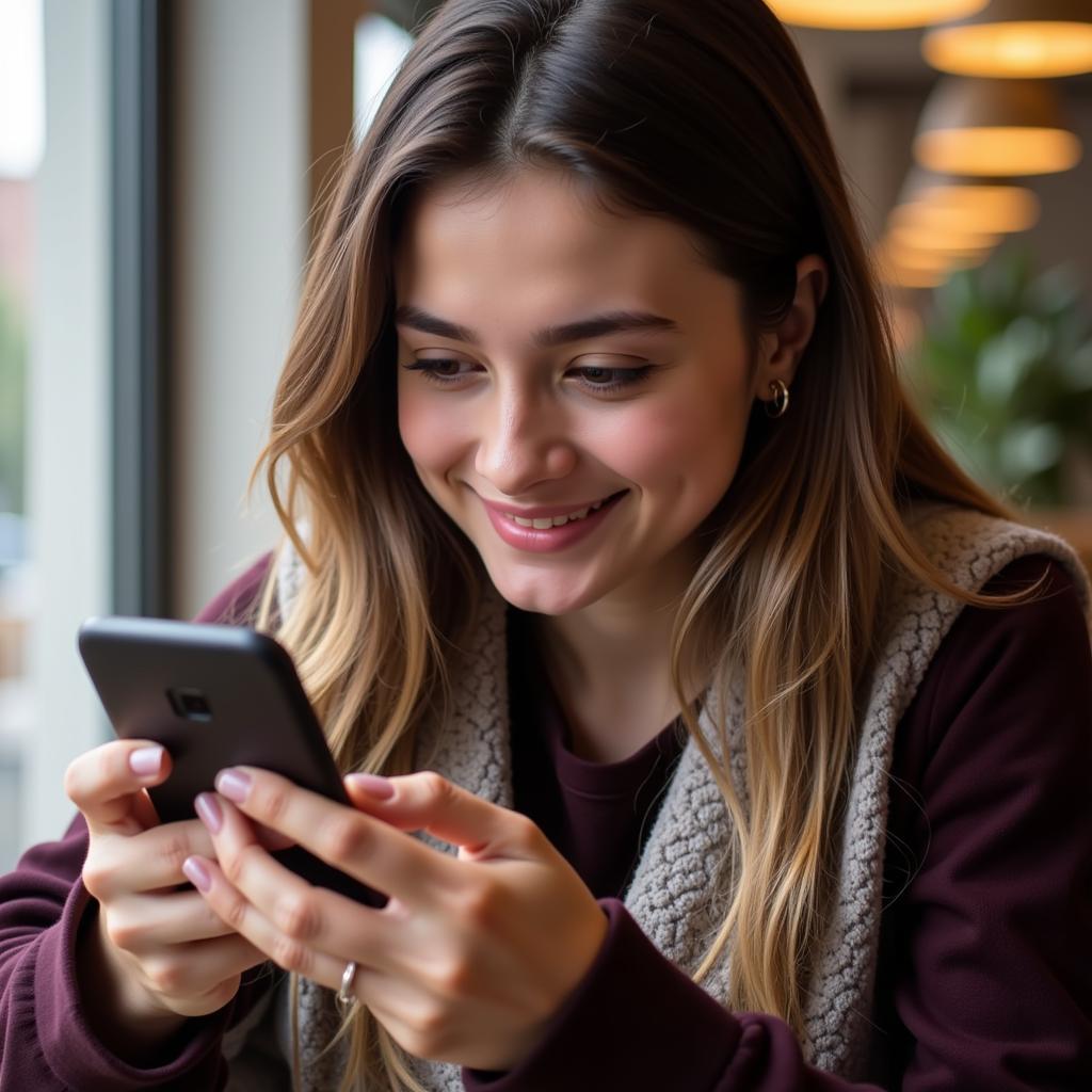 Young Woman Sharing Shayari on Social Media