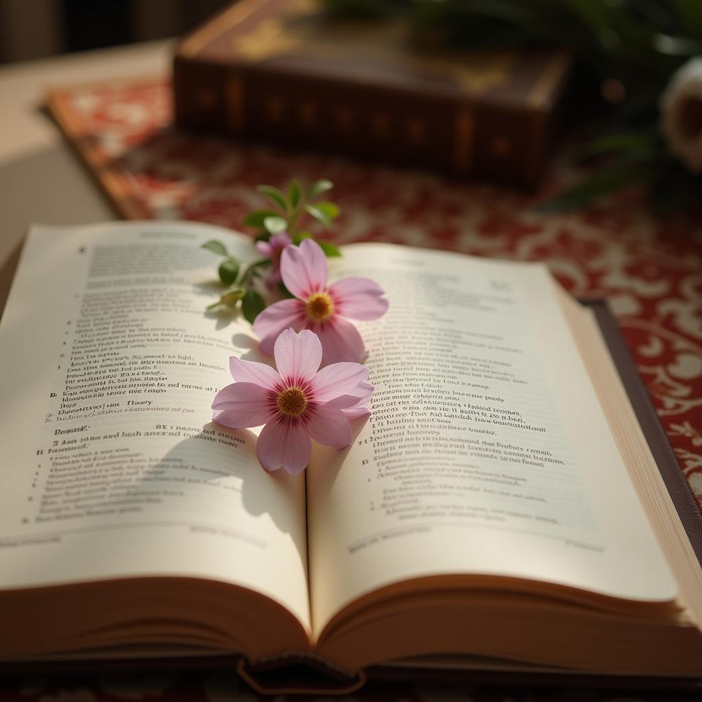 An open book of shayari surrounded by flowers, symbolizing the beauty and solace found in poetry.