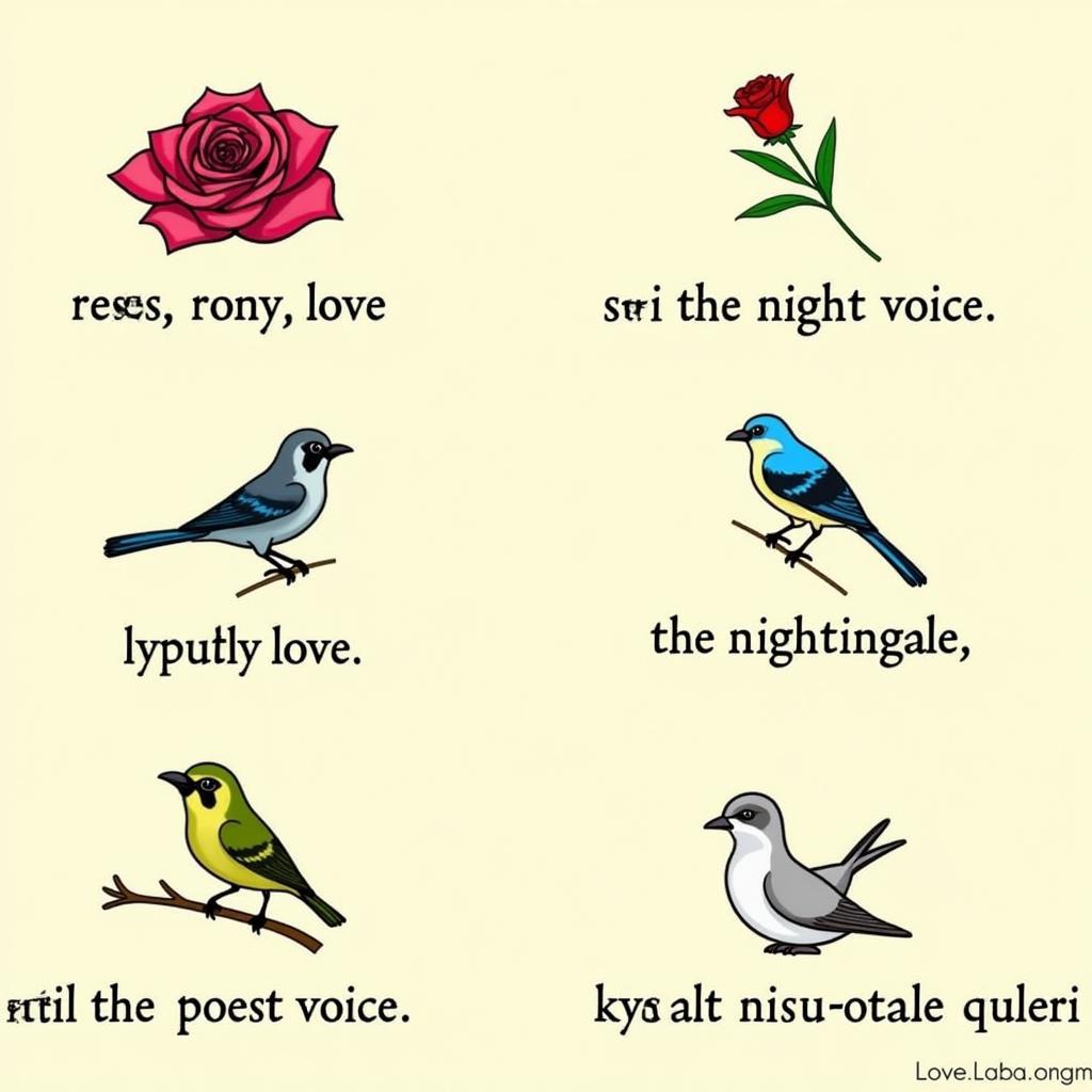 Visual representation of common shayari metaphors, such as the rose and the nightingale