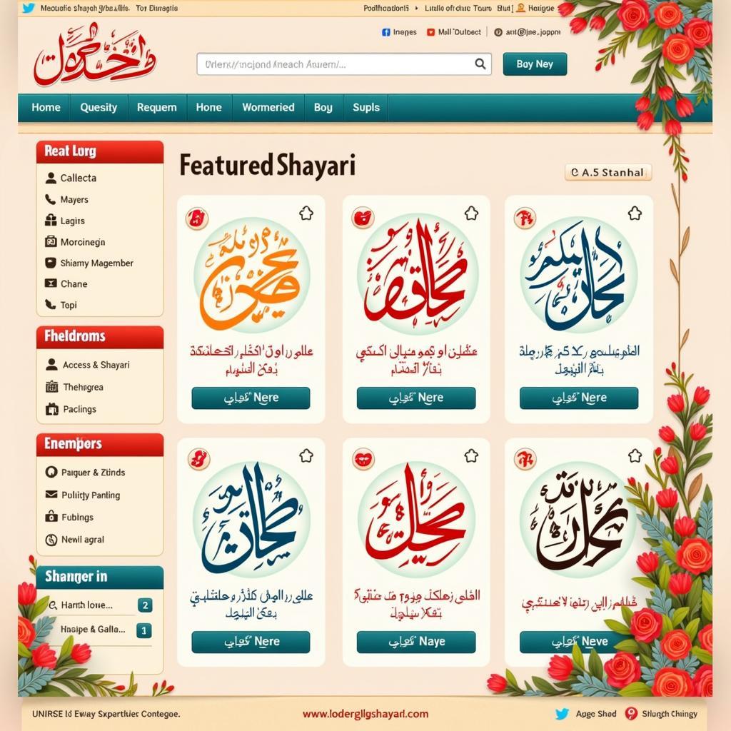 Homepage of a website dedicated to shayari