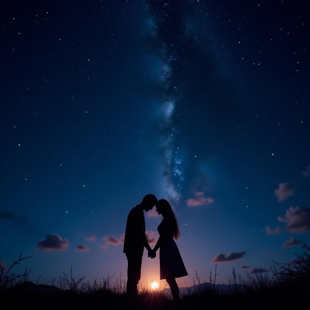 Romantic Couple Embracing Under a Starry Sky