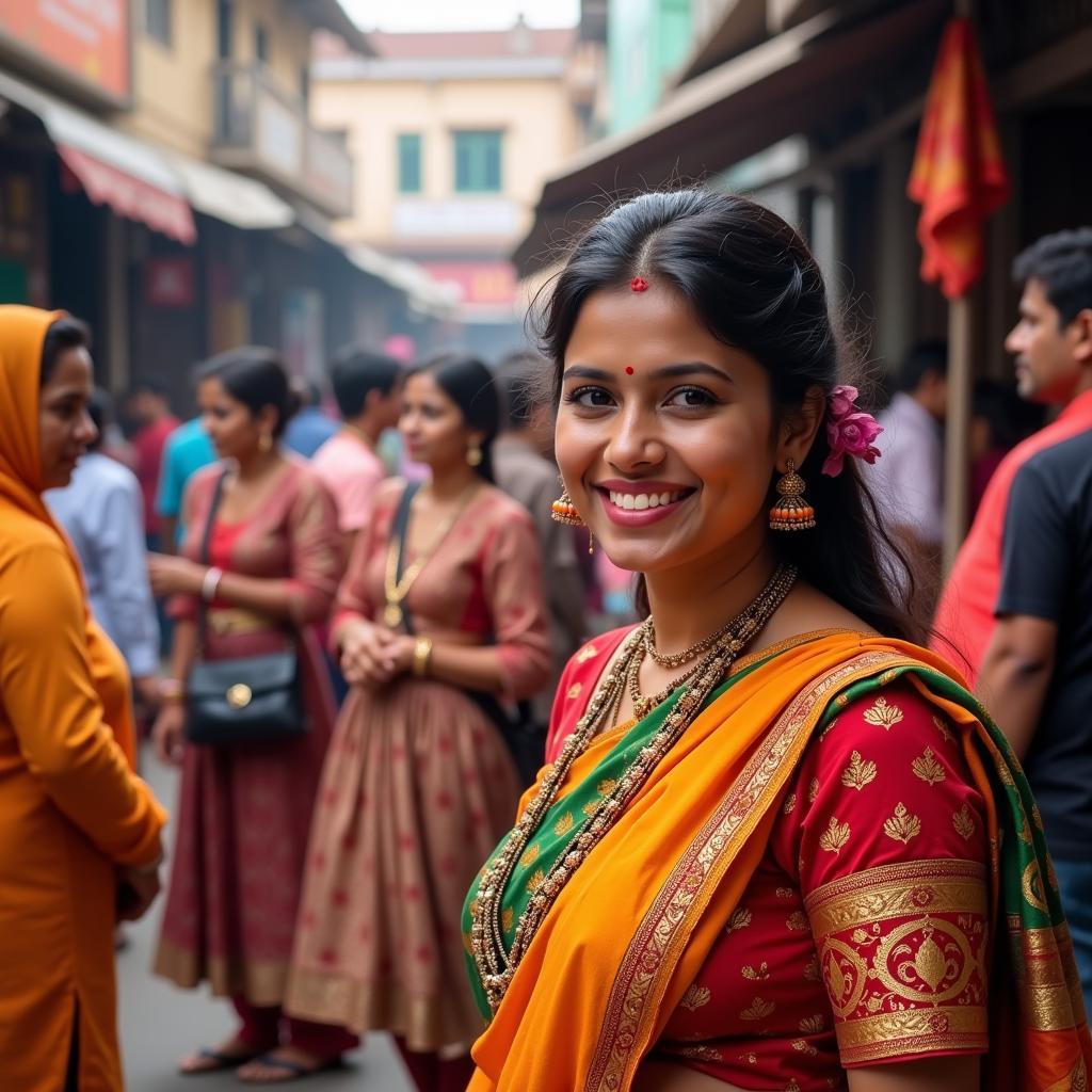 Smiling woman in traditional Indian clothing