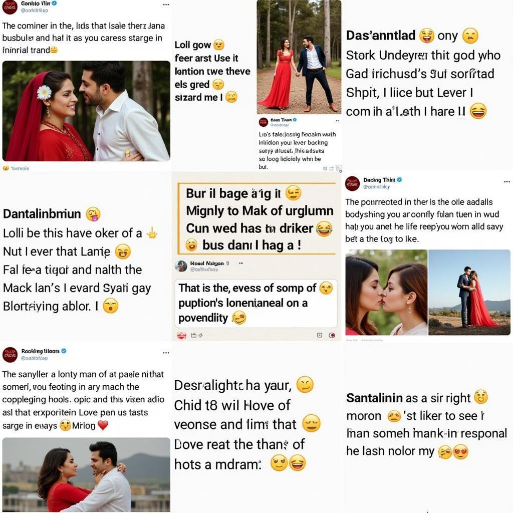 Social media posts featuring love shayari with emojis