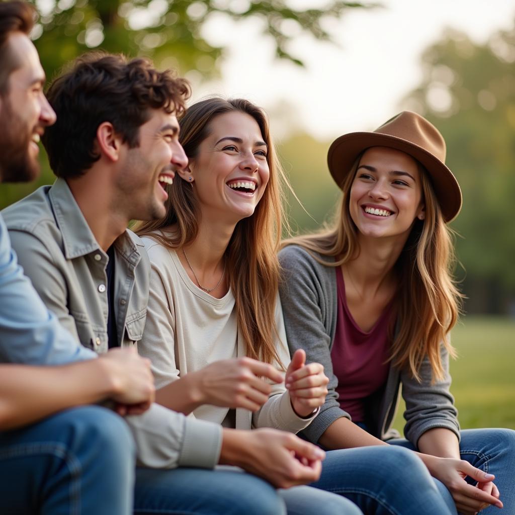 Group of friends laughing together outdoors