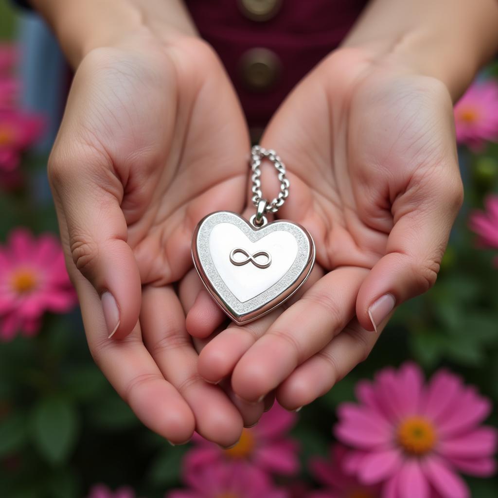 Symbolic Dost DP: Two hands holding a heart-shaped locket.