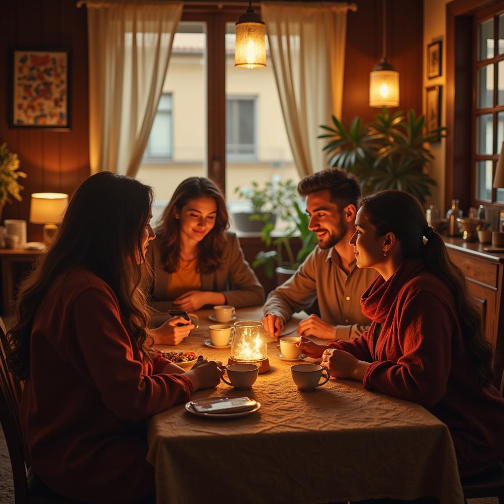 Friends Sharing Tea and Reciting Shayari