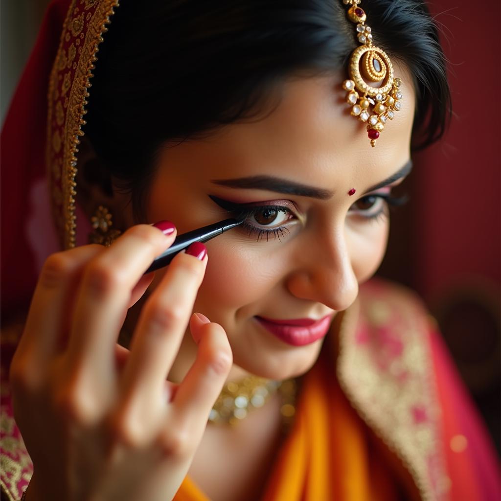 Woman Applying Kajal