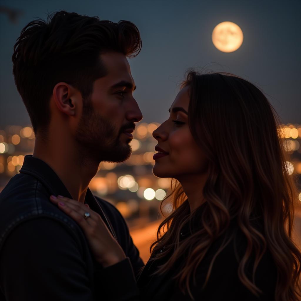 Romantic Couple Embracing Under the Moonlight