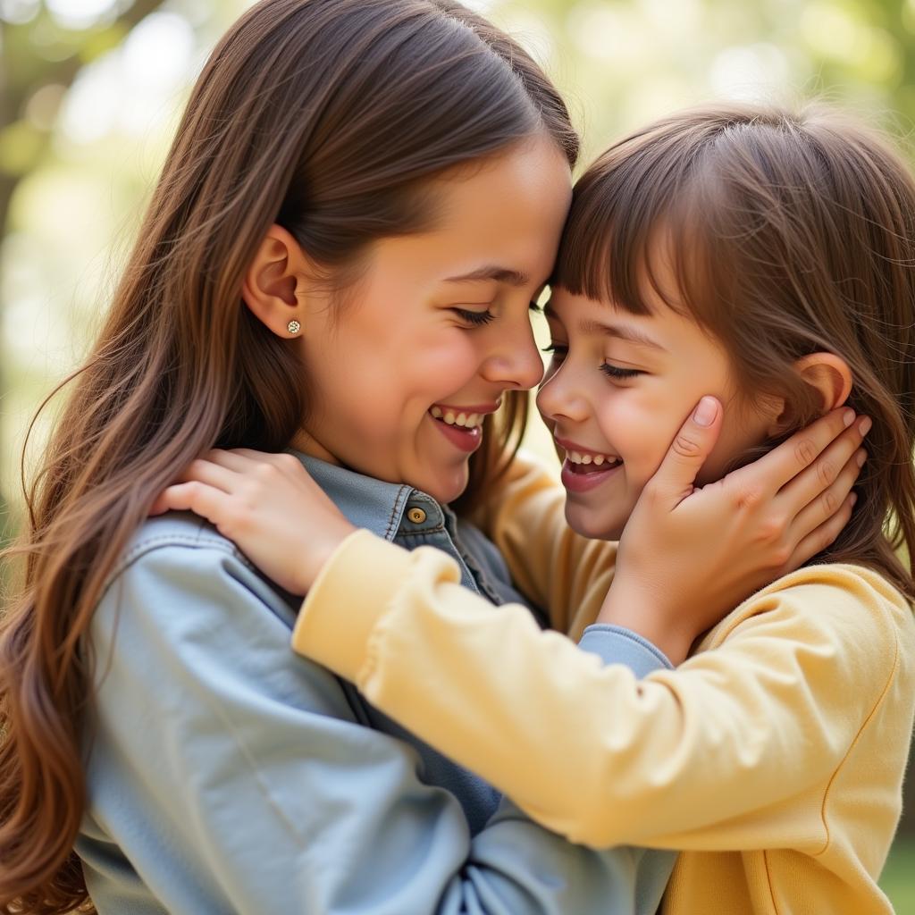 A mother and child embracing warmly