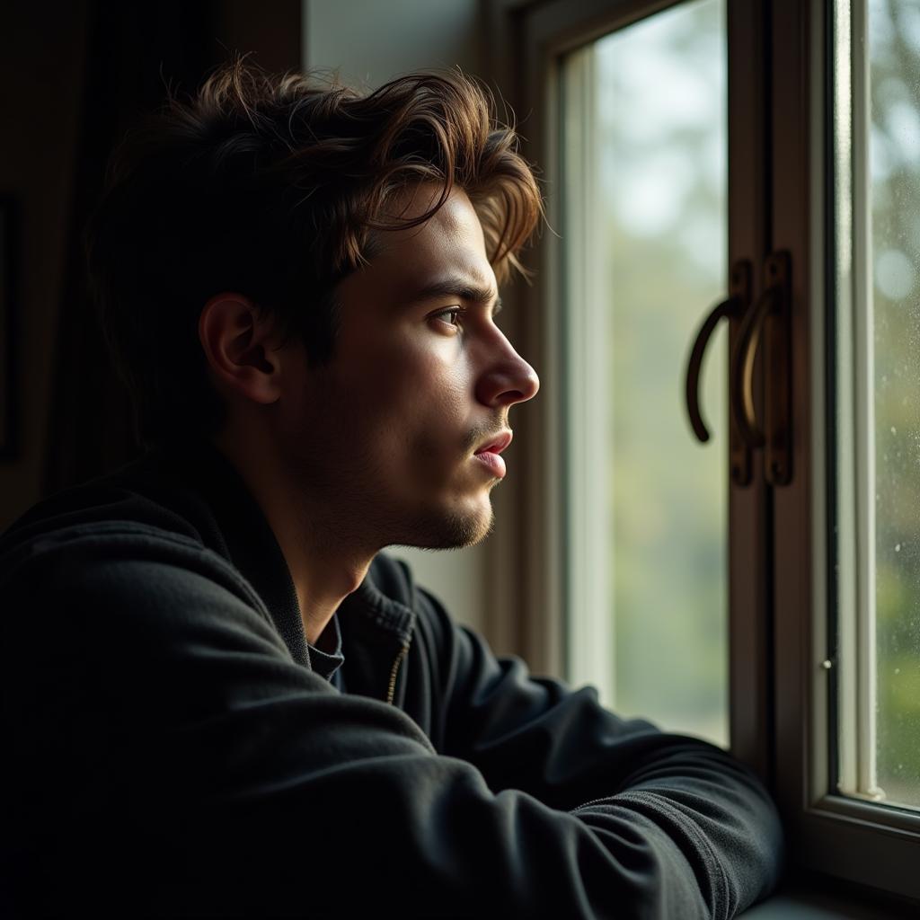 Thoughtful Boy Looking Out Window