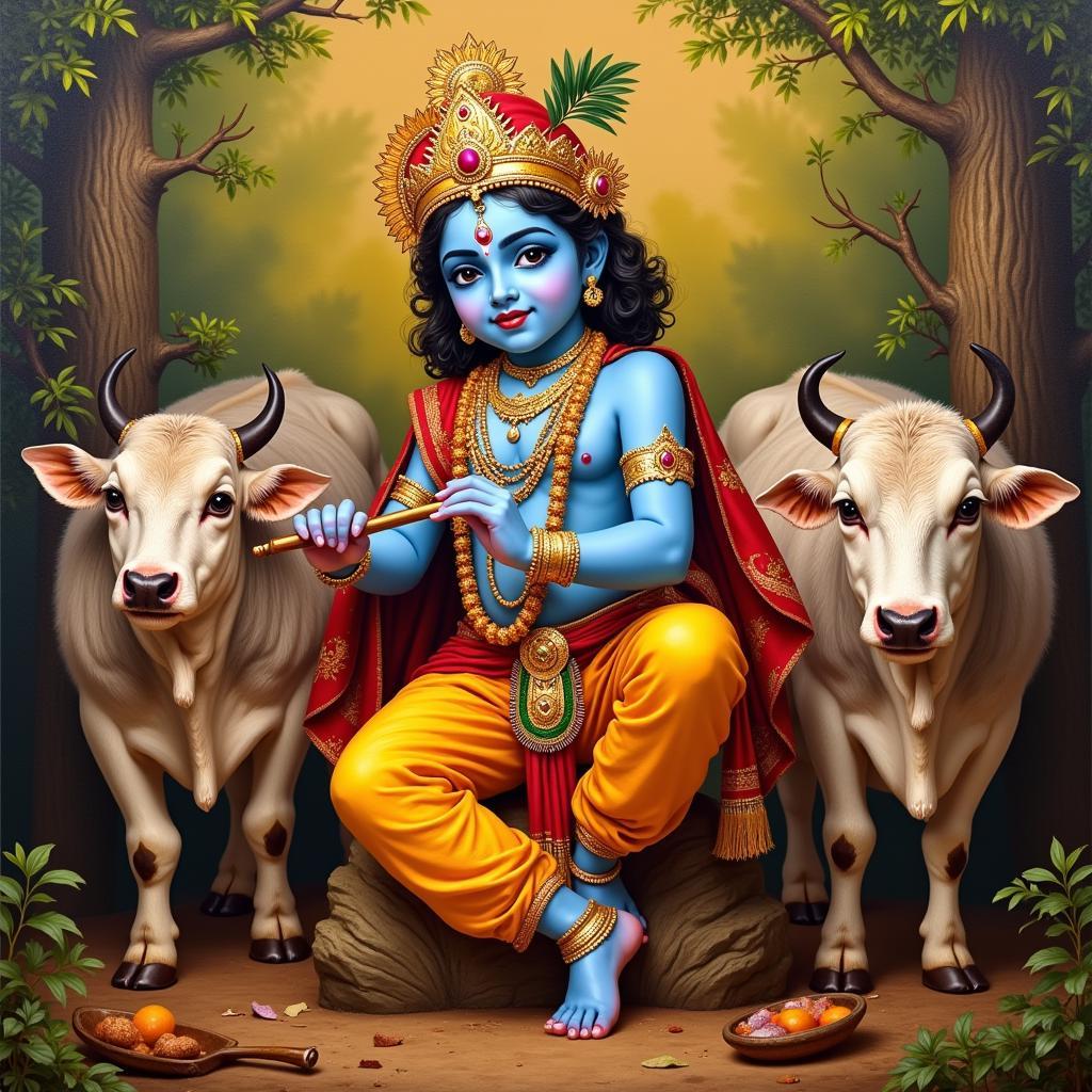 Traditional Kanha Krishna painting, religious art