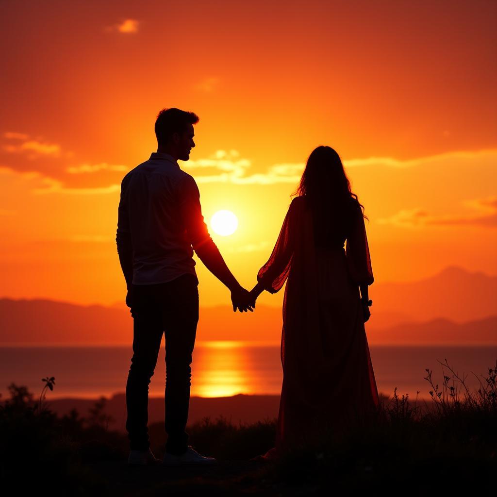 Couple gazing at sunset, reflecting on the passage of time