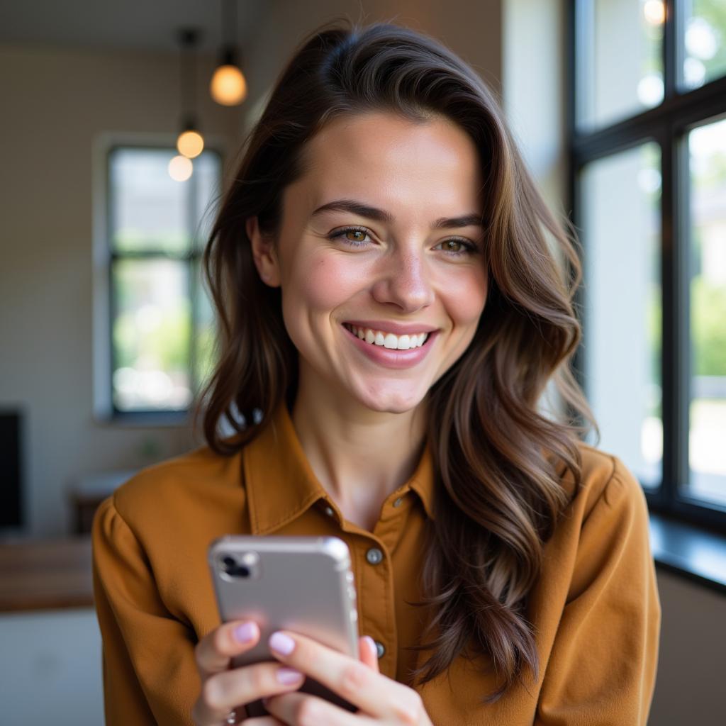 Woman Reacting to Positive Feedback on Status