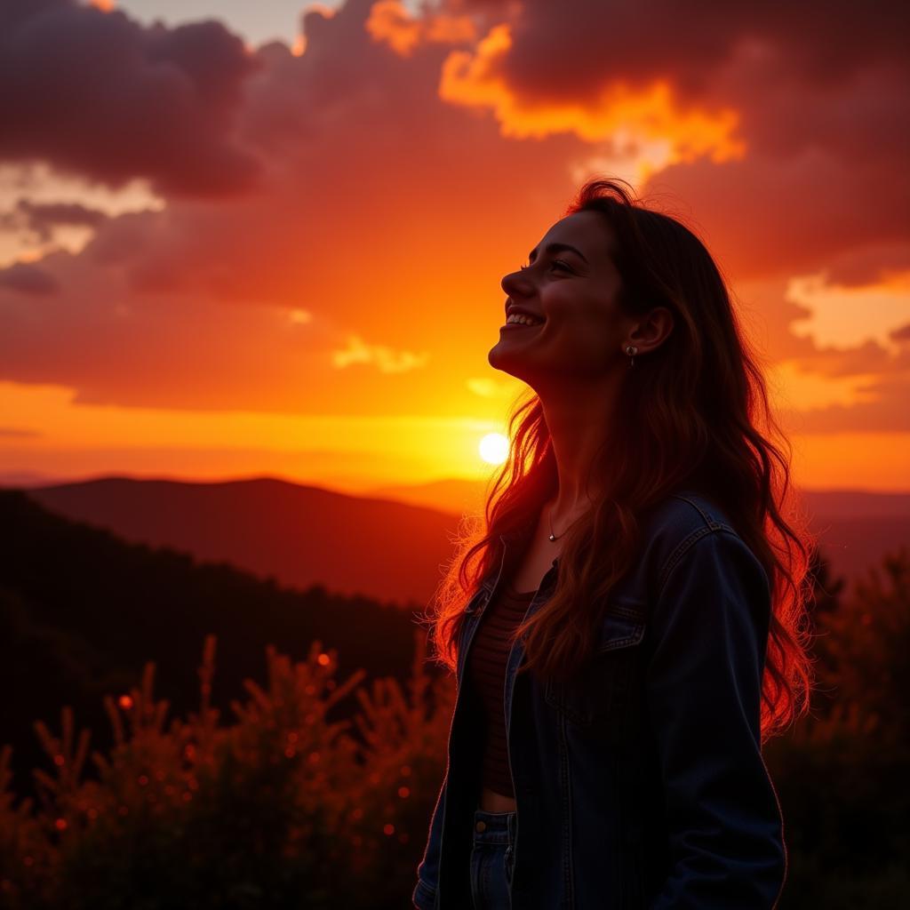 Woman Smiling Hopeful at Sunset