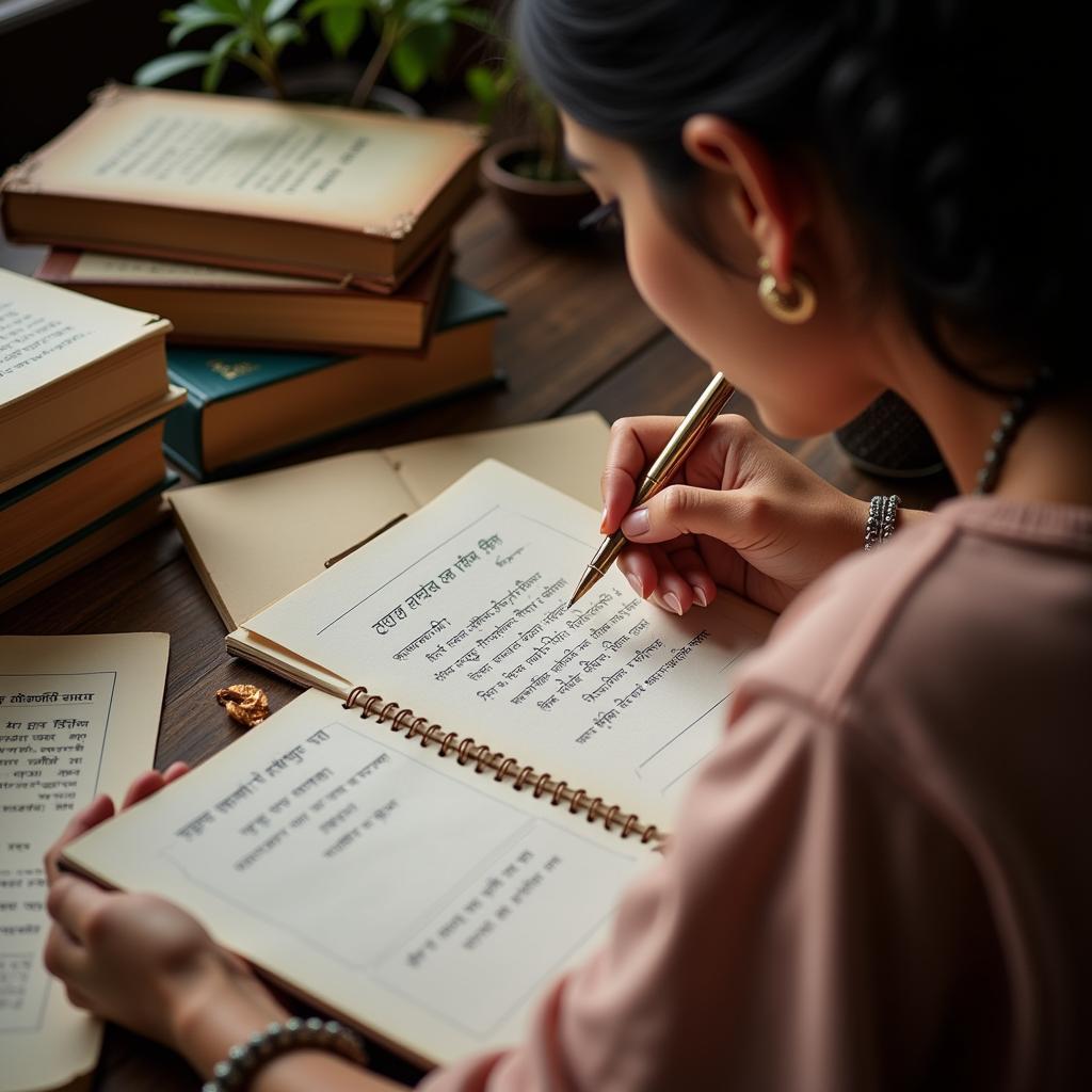 Woman Writing Hindi Poetry