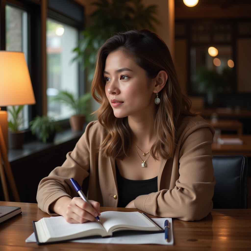 Woman Writing Sex Sayari in a Journal