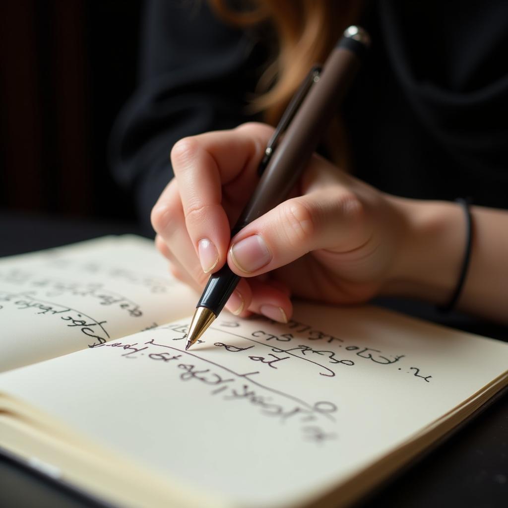 Woman writing attitude shayari in a journal