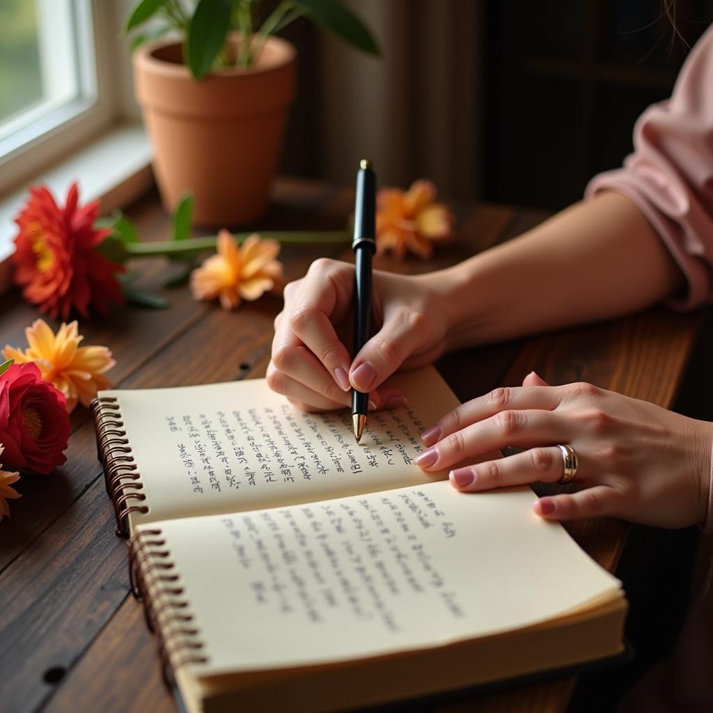 Woman Writing Shayari in a Notebook