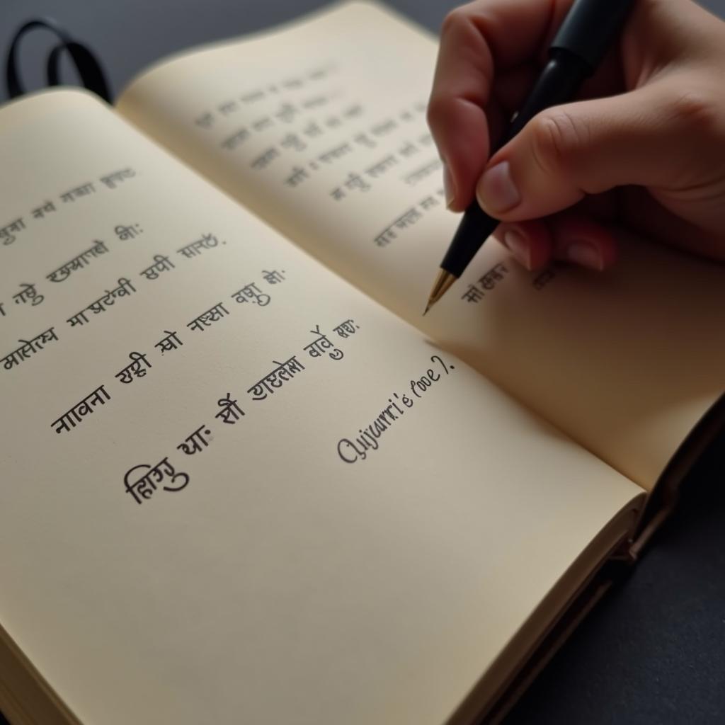 Writing Gujarati Love Shayari in a Notebook