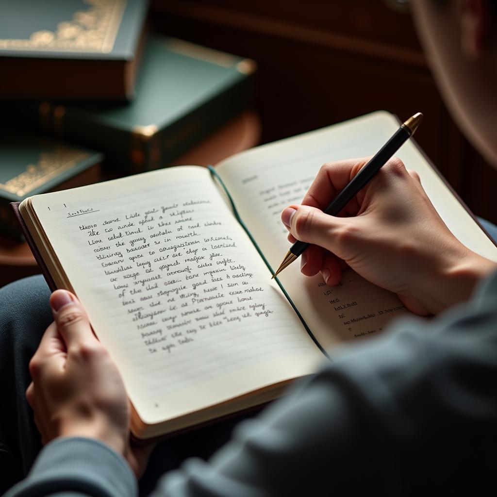 Person writing shayari in a notebook