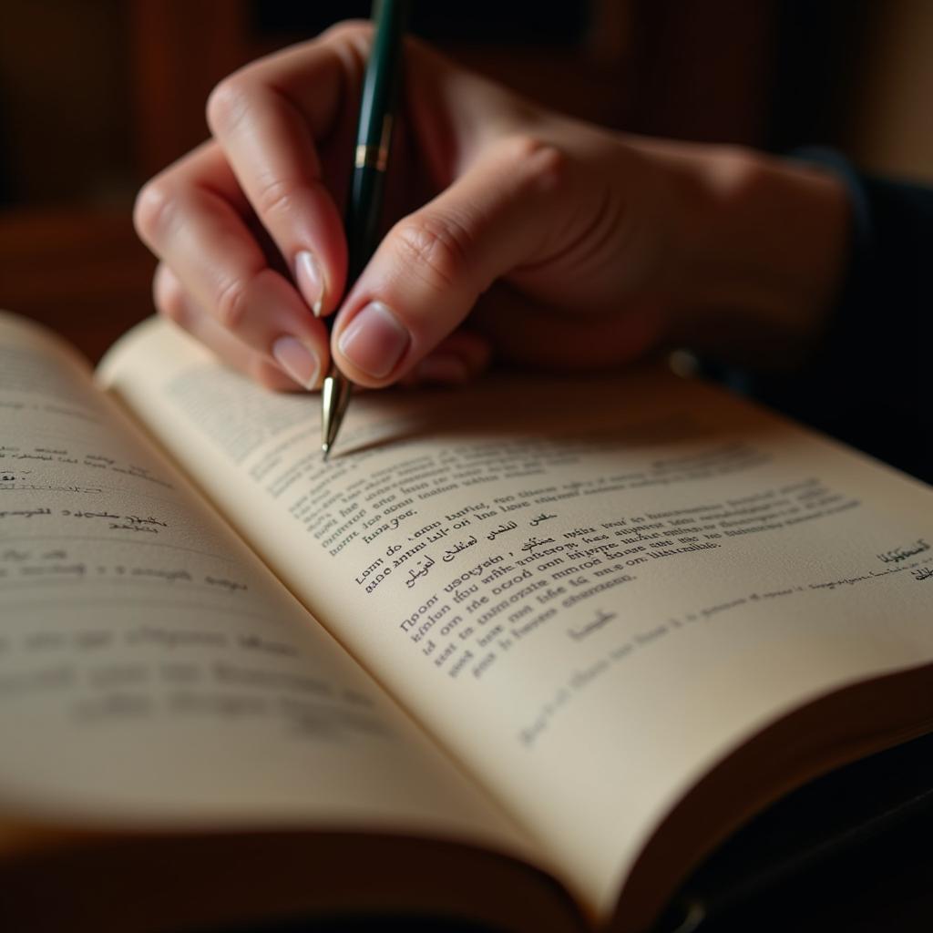 A person writing muskan love shayari in a notebook with a pen.