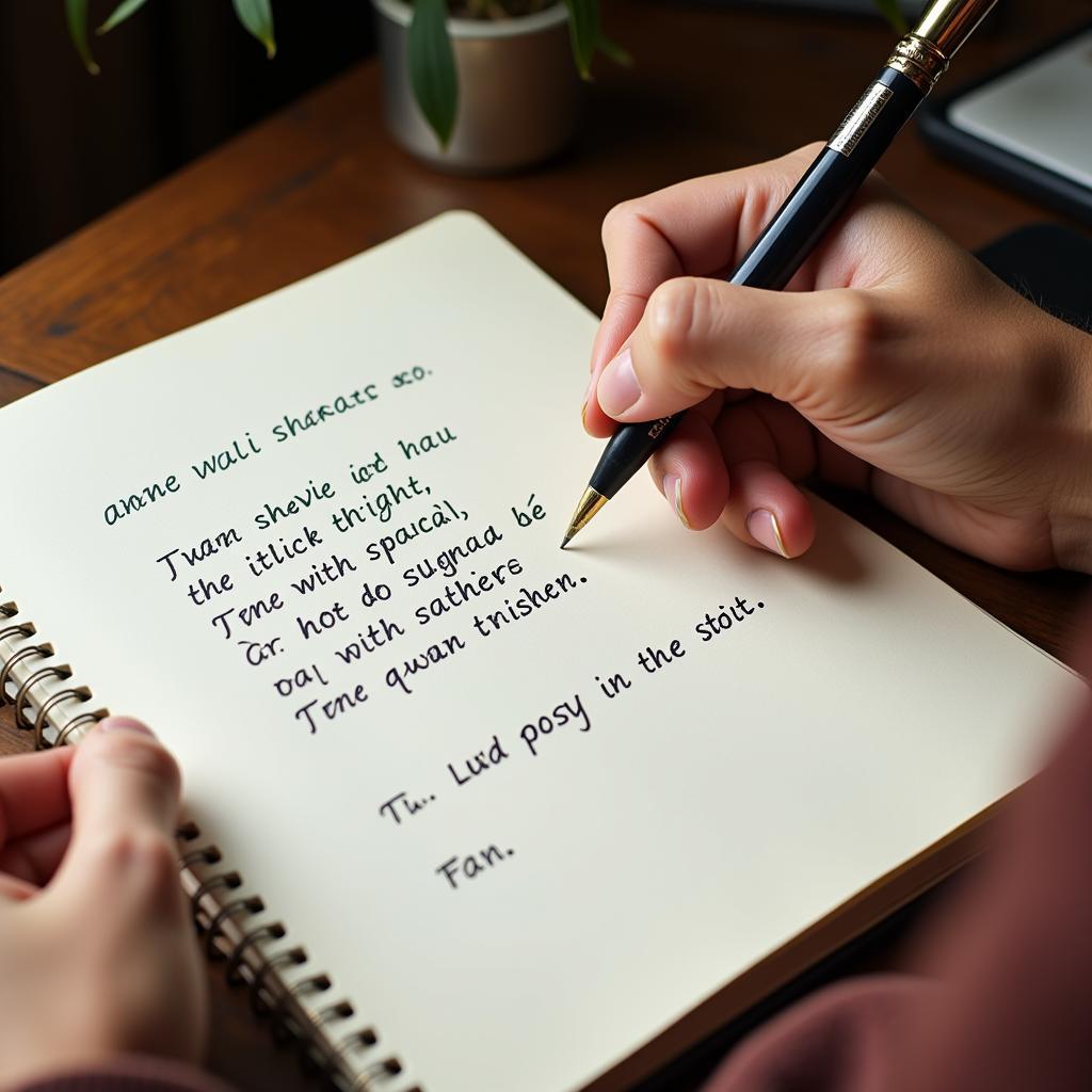 Person writing shayari in a notebook