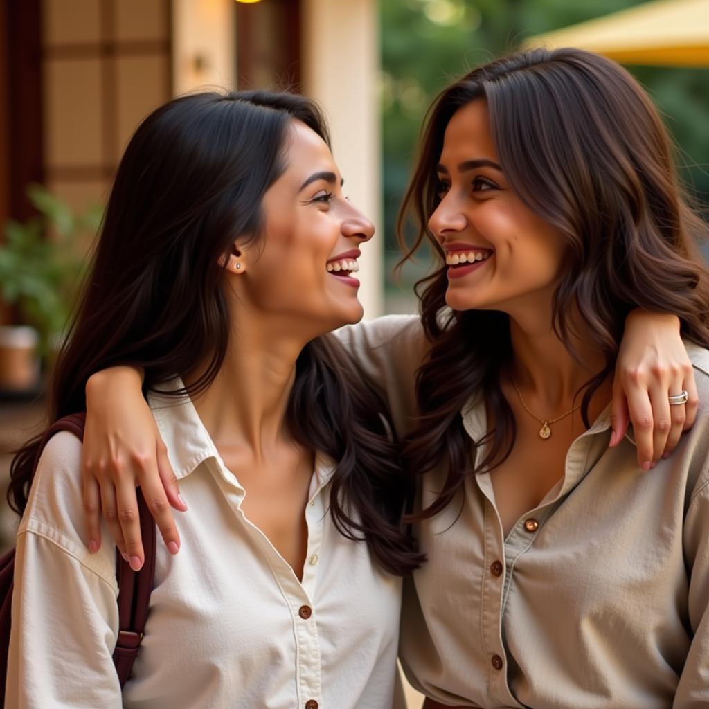 Friends laughing together, sharing a moment of joy, perfect example of yaar ke liye shayari.