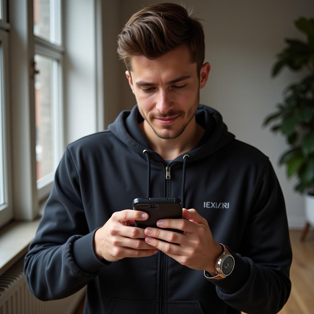 Young Man Using Phone for Social Media