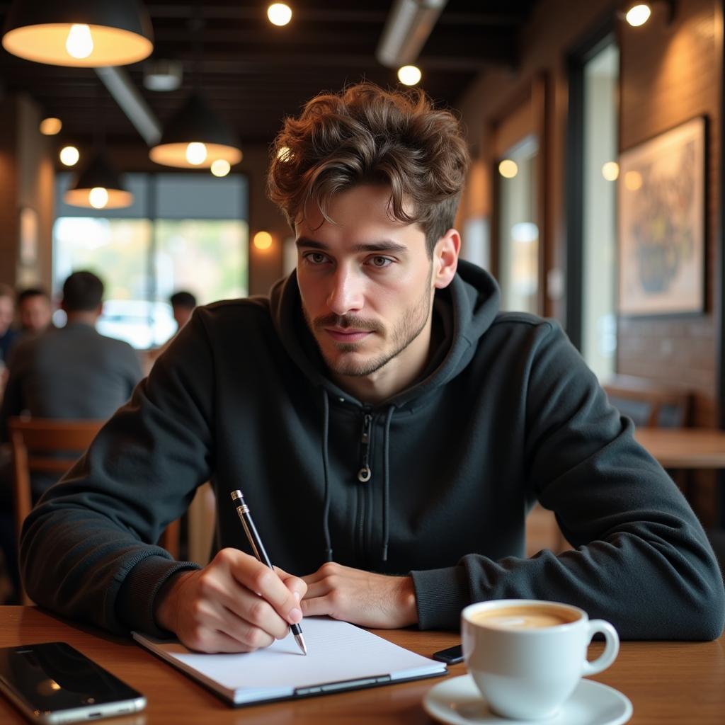 Young Man Writing in Notebook