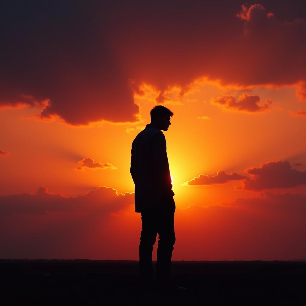 Silhouette of a person at sunset contemplating Zindagi Maut Shayari