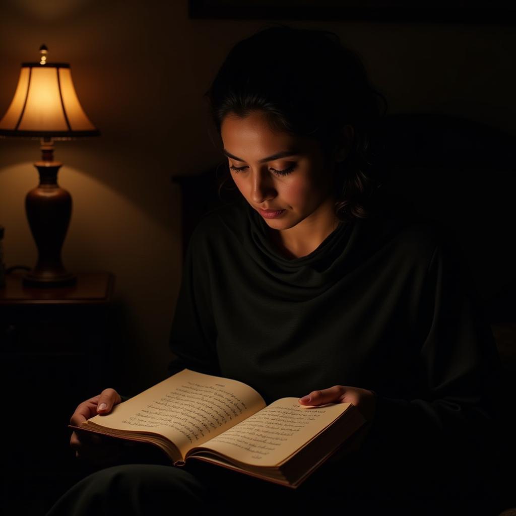 Woman finding solace in reading Zindagi Se Pareshan Shayari